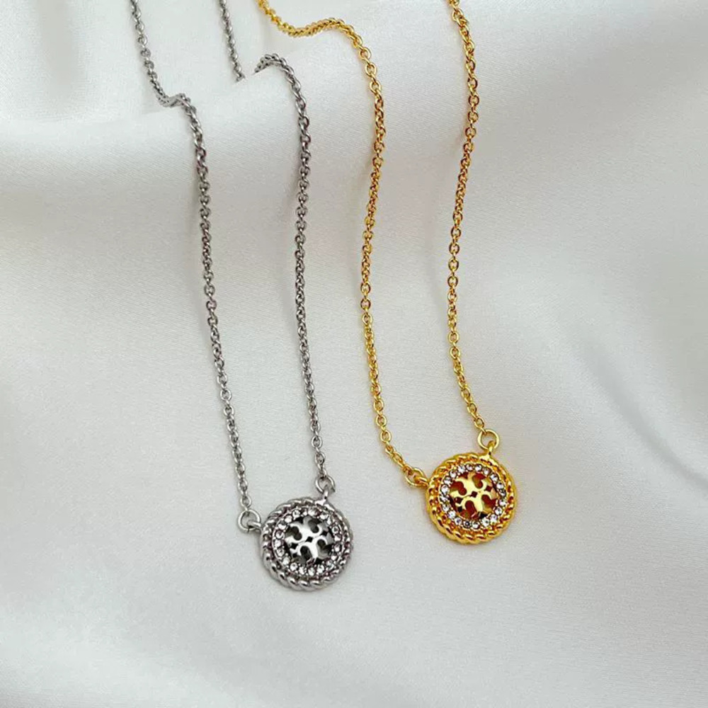 Tory Burch Gold Plated Geometric Round Openwork Letter Rope Edge Rhinestone